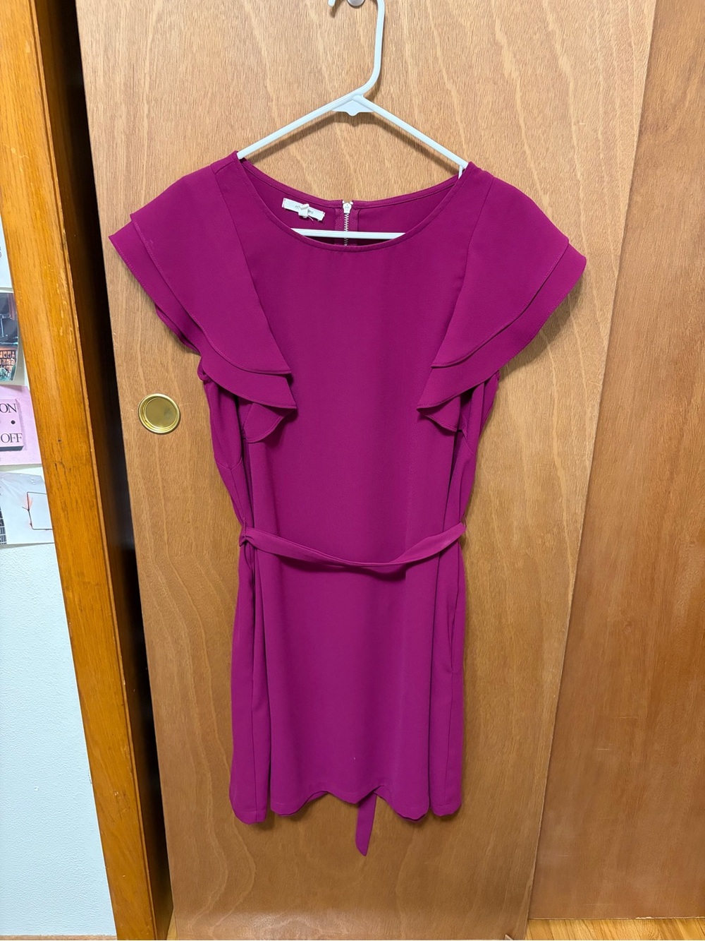 Maurices Purple Ruffle Sleeve Belted Dress